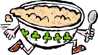 Illustration of oatmeal in a bowl decorated with shamrocks.