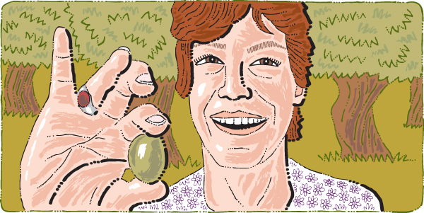 Illustration of Marina Colonna in her olive groves in Molise, Italy.
