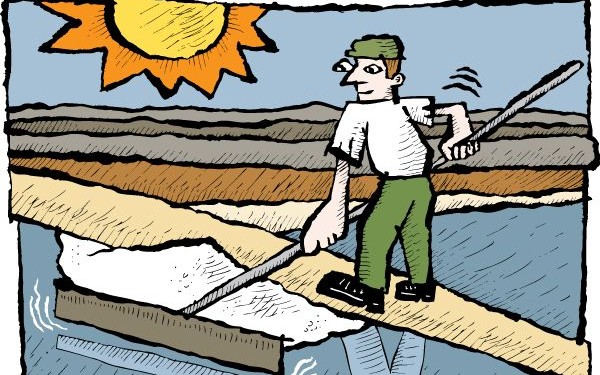 Illustration of a man harvesting salt dried in the sun