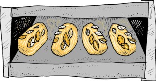 Illustration of bread baking in the oven