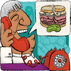 Illustration of a man talking on the phone about a sandwich