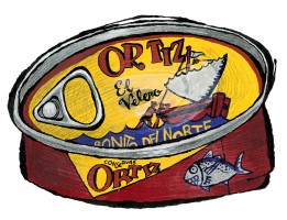 Illustration of a tin of Ortiz bonito tuna