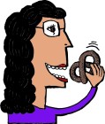 Illustration of a woman eating a pretzel