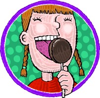 Girl with pig tails and a chocolate lollipop in her hand