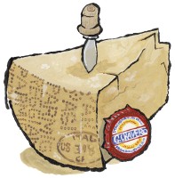 Wedge of Cravero cheese with a cheese knife