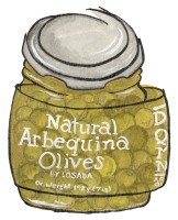 Jar of Arbequina olives