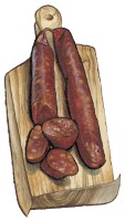 Artisan calabrian salami sliced on a serving board