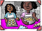 Illustration of a mother and daughter baking cookies