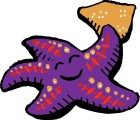 Cartoon starfish smiling while holding a tortilla chip