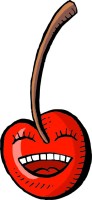 Illustration of a single cherry with a smiling happy face