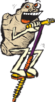 Illustration of a stem of ginger hopping on a pogo stick