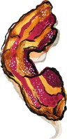 An illustration of a strip of bacon curled up at the ends like it has been fried